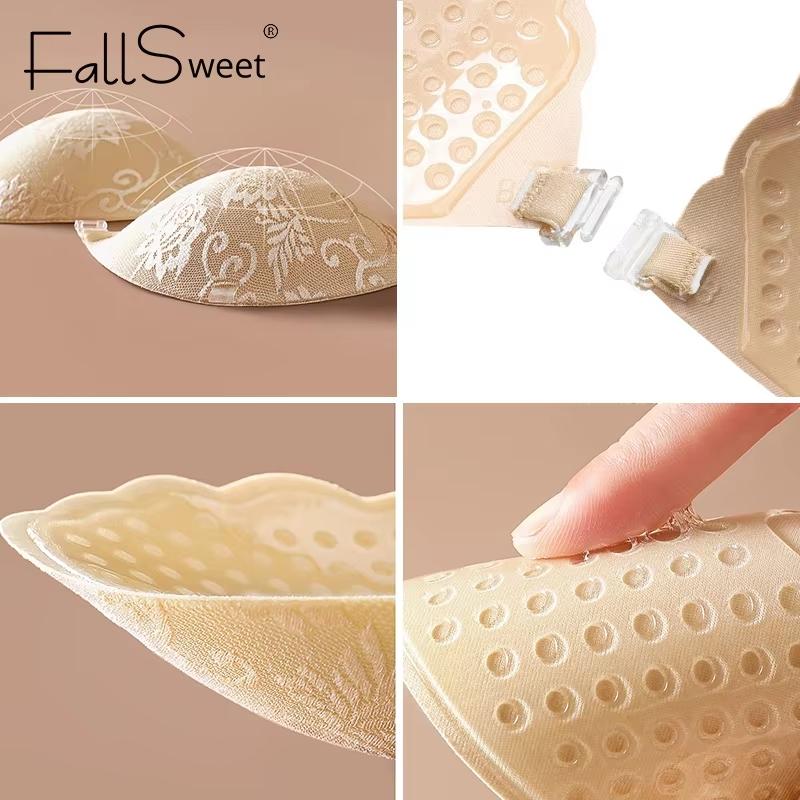 FallSweet Invisible Push Up Strapless Bra for Women Adhesive Sticky Bras Reusable Silicone Bralette Sexy Lace Wedding Lingerie