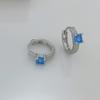 14K Gold Plated S925 Sterling Silver Blue Zircon Four-Prong Earrings for Women