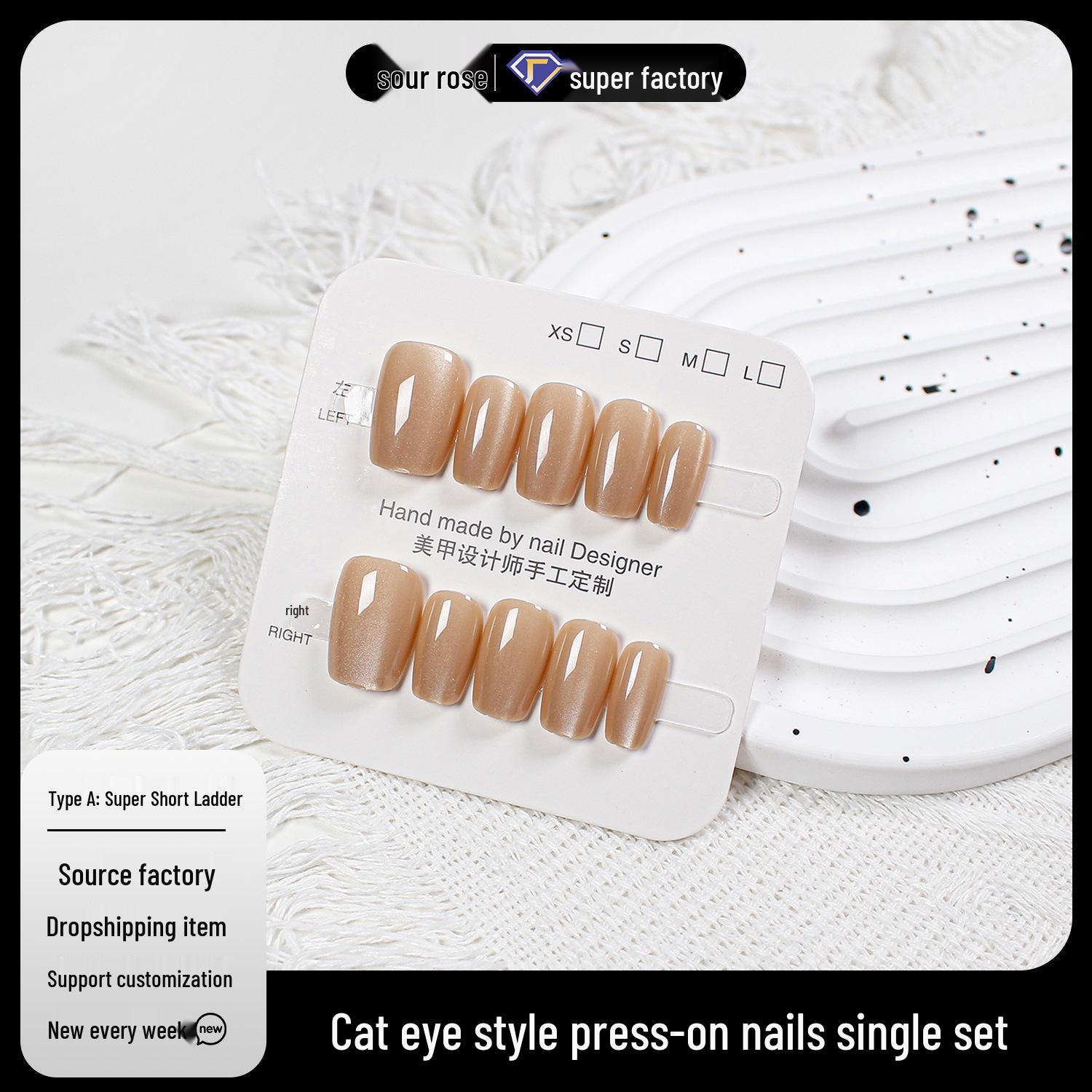 

Jiaolong Cat Eye Solid Color Wearable Nails - Sweet Pre-made Nail Patches Extra Small