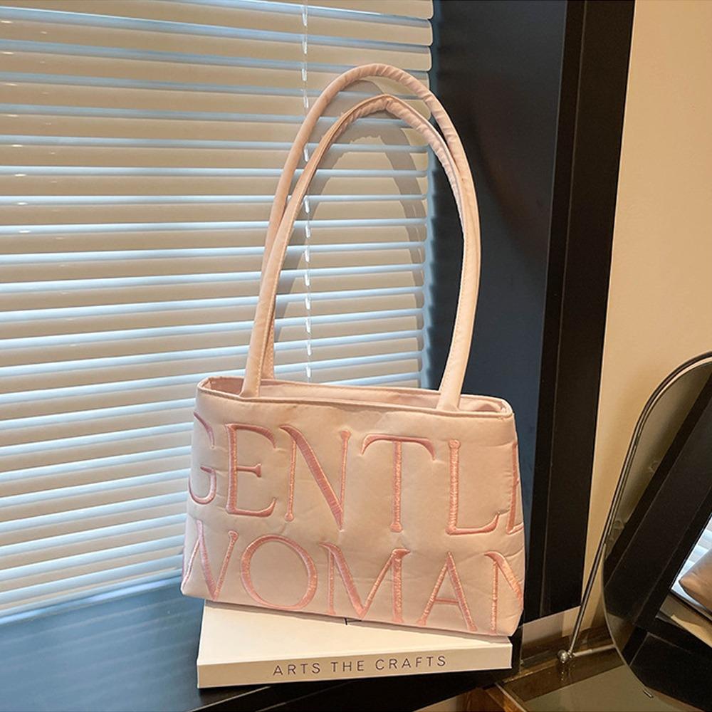 

Letter Print Embroidered Shoulder Bag Elegant Crossbody Bag Versatile Underarm Bag Wine Tasting рожевий