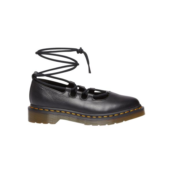 Dr. Martens Sapatos Elphie II de Couro Confortáveis Versáteis Flats Mary Jane Sapatos Femininos Preto 40683001