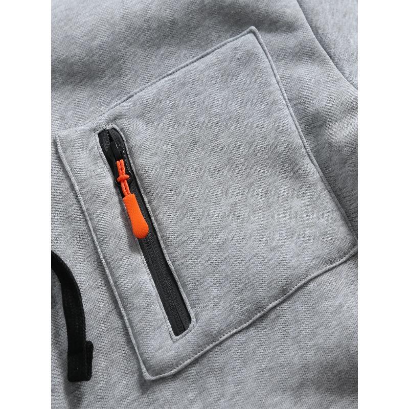 Men's Casual Sports Hoodie Fashion Pocket Zipper Hooded Sweatshirt Solid Color Loose Coat Outdoor Running Streetwear
