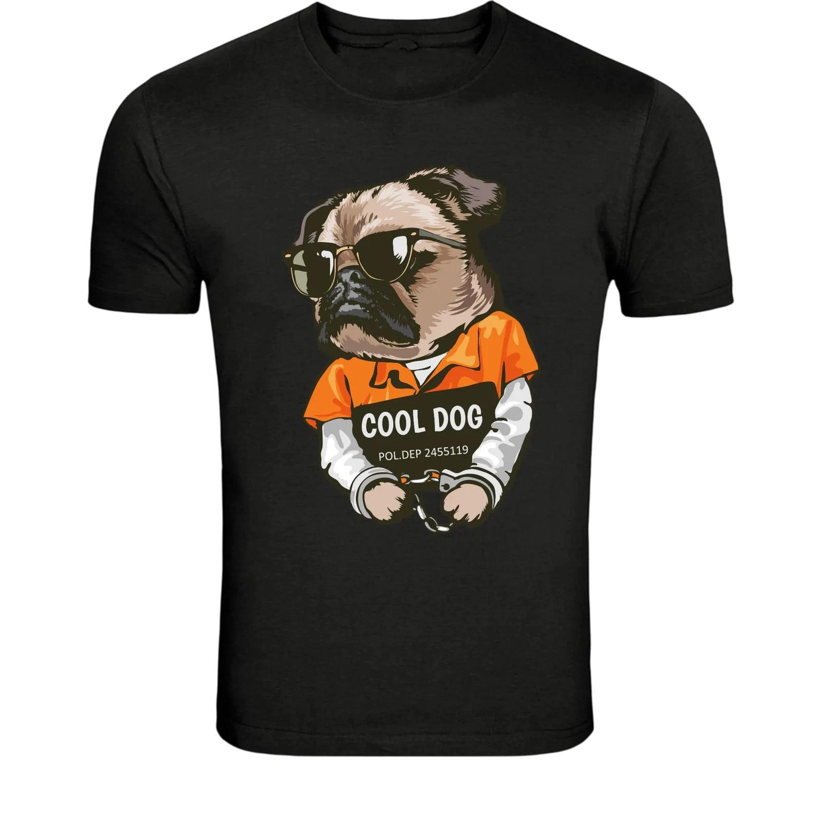 Cool Dog Mugshot Sunglasses T-Shirt - Funny Gangster Puppy Graphic M