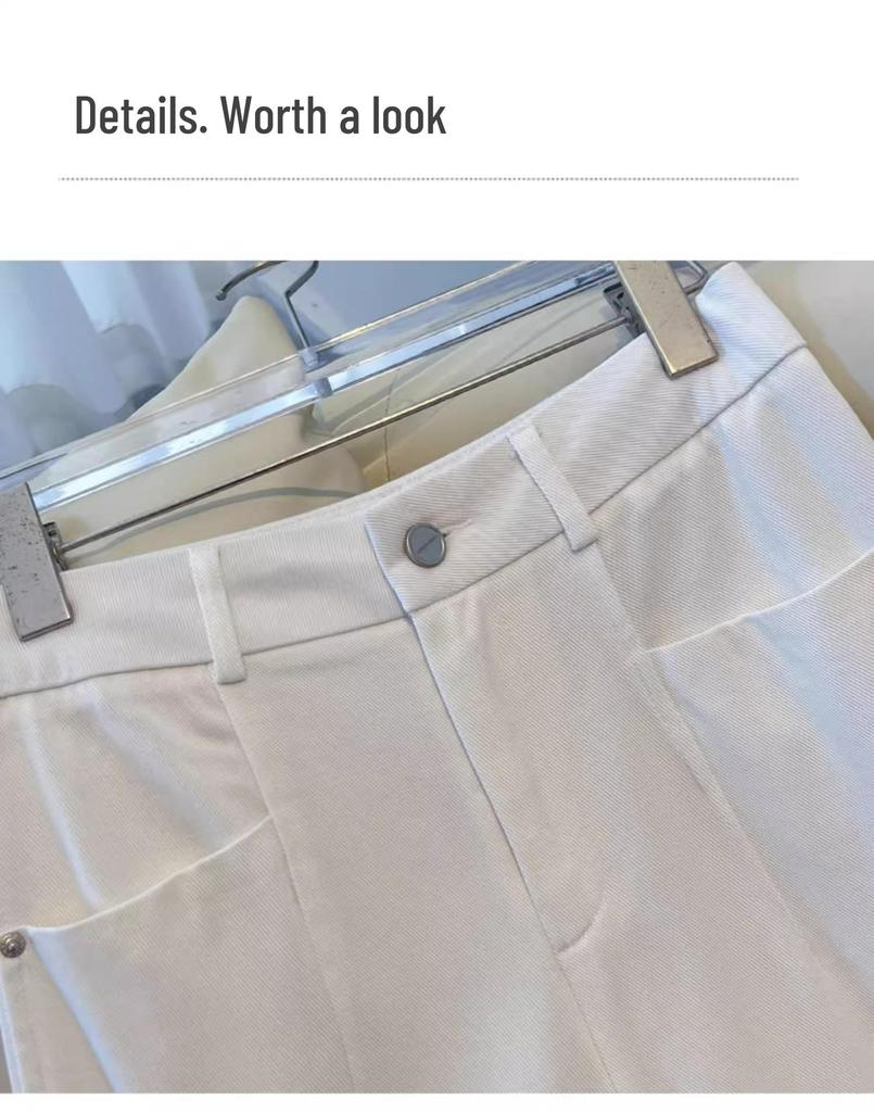 Women's White Wide-Leg Jeans 2025 - High-End Drapey Nine-Point Frayed Edge Straight Leg Trousers for Spring and Autumn