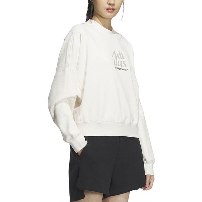 Adidas Letter Print Casual Loose Warm Knit Windproof Sweatshirt Women Tops White IM8852