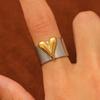 Stainless Steel Metal Heart Pattern Cuff Ring For Women Men Punk Hip Hop Gold Color Adjustable Wide Thick  Finger Rings Jewelry