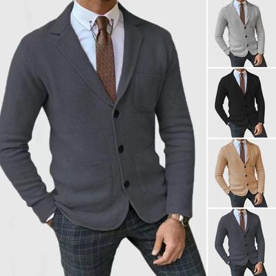 Giacca da abito da uomo con bavero, manica lunga, vestibilità slim, con tasche, tinta unita