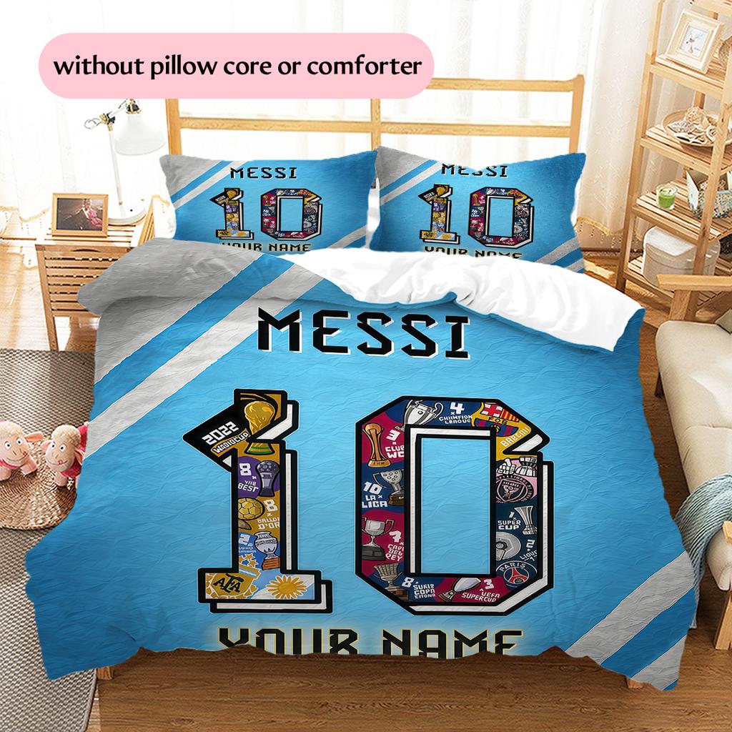 Custom Name Lionel Messi Pattern Bedding Quilt Set Home Decoration Gift (1 * duvet cover + 2 * pillowcase without core)