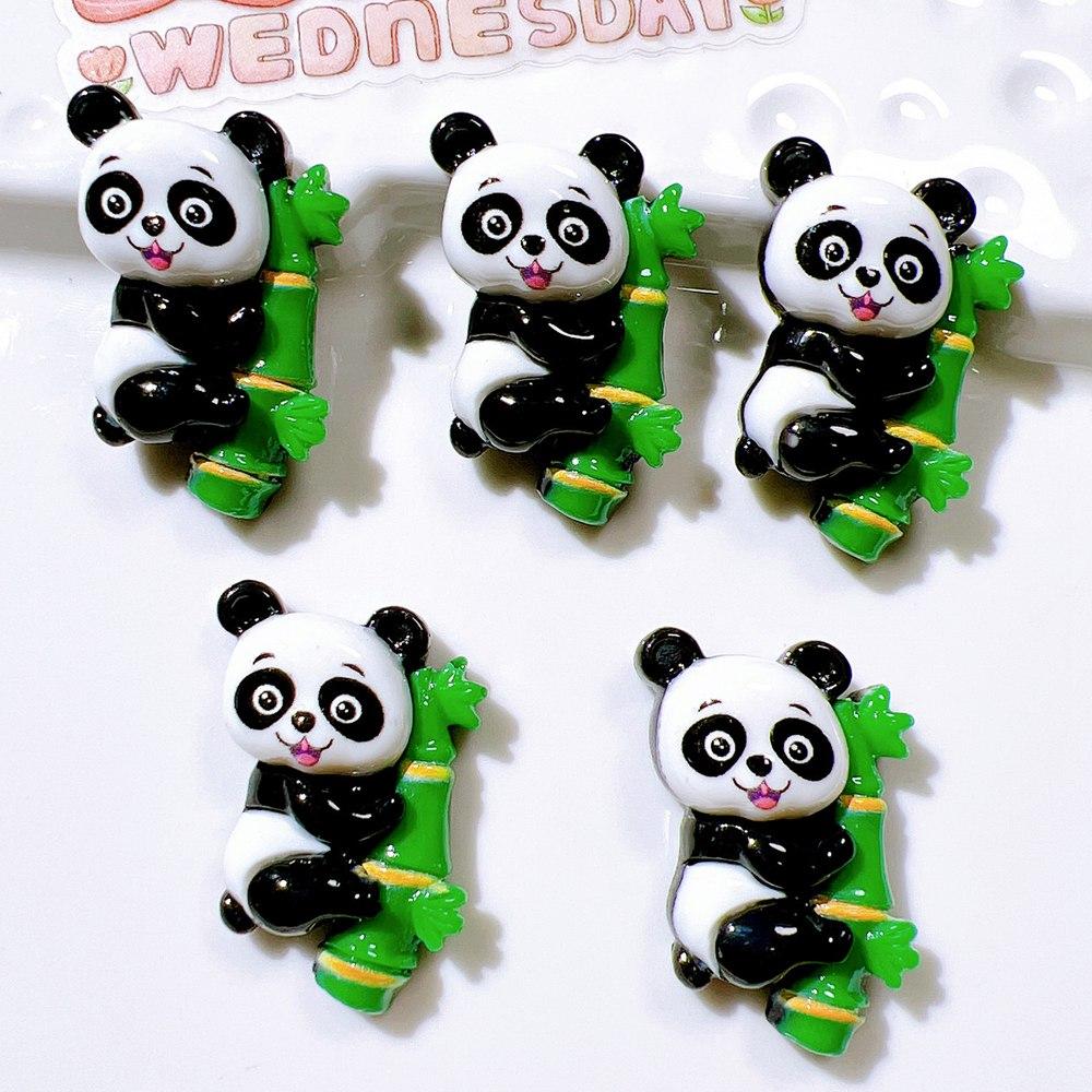 10 Pièces Nouvelles Mignonnes Colorées Collection Panda Dessin Animé, Ornement Dos Plat, Accessoires Nœuds Bijoux