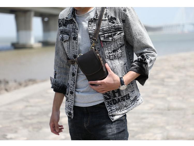 Retro Mini Leather Crossbody Bag - Men's Chest & Waist Phone Bag, Top Layer Cowhide