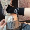 Socken Damen Alphabet Schleife Gestickt Mittellange Socken Koreanische Außenbekleidung Grau Knochenlose Plüschsocken