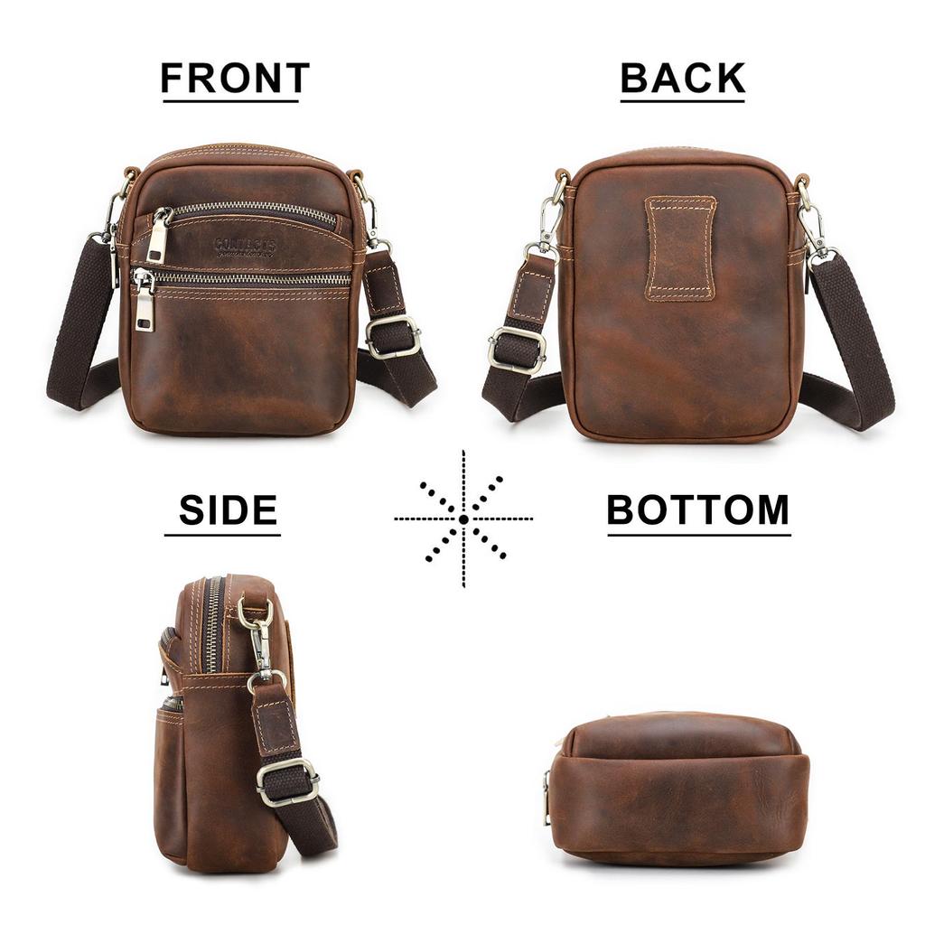 CONTACT'S Genuine Leather Belt  Waist Bag Small Money Phone Waist Pack Crazy Horse Leather Mini Bag
