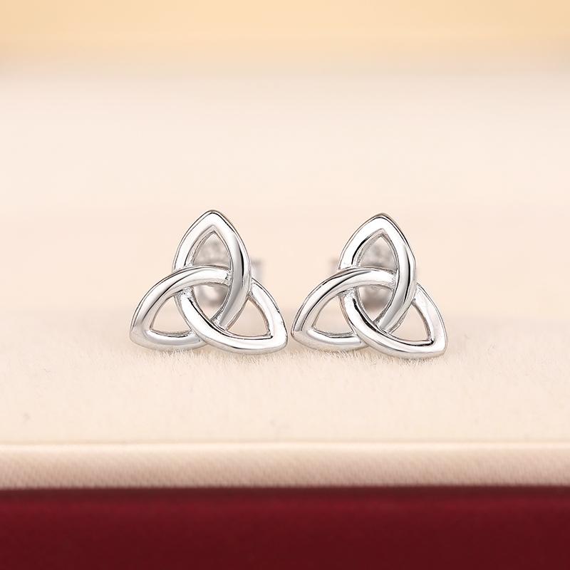 Glossy Real  Sterling Silver Stud Earrings for Women Chic Triangular Flower Ear Accessories Piercing Fine Jewelry