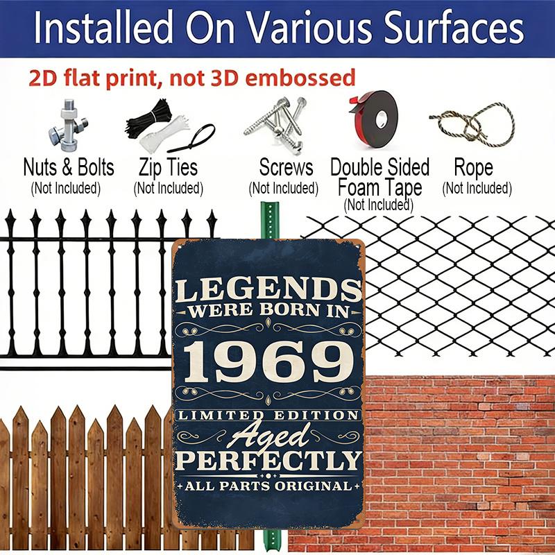 2D Flat 1pc 8*12inch Aluminum Sign and Plaque, Vintage Year Aluminum Tin Sign, Classic 1969 Born Legend Edition, Decorate Your Bar, Kitchen, Office