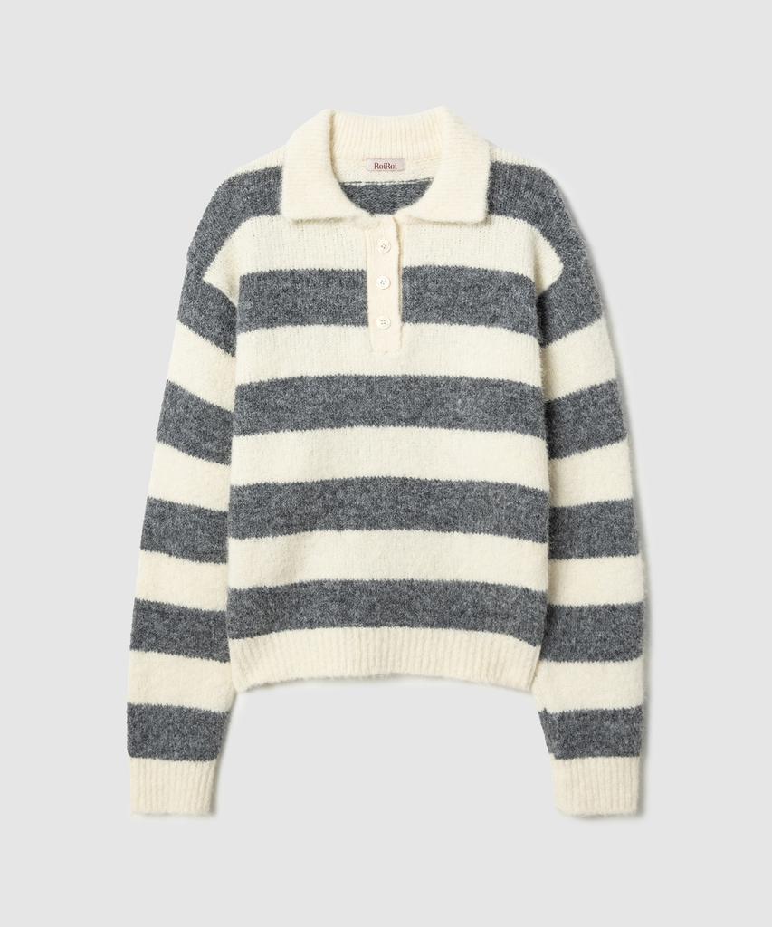 ROIROI Striped Polo Knit - Vanilla Grey