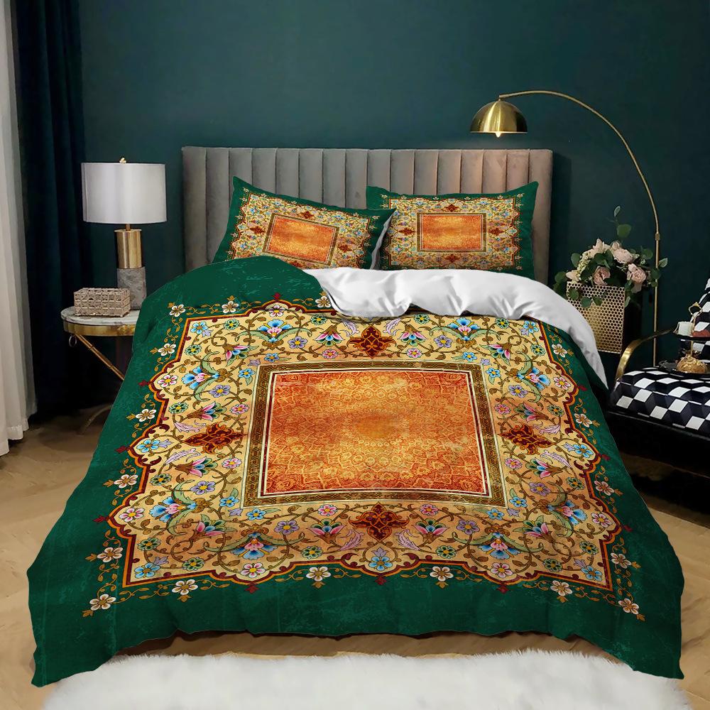 

Комплект постельного белья Mandala с принтом «Мандала» из мягкой микрофибры с темно-синим принтом «Богемный шик» и медальоном, двуспальный пододеяльник размера «king-size» 140x200cm 3pcs