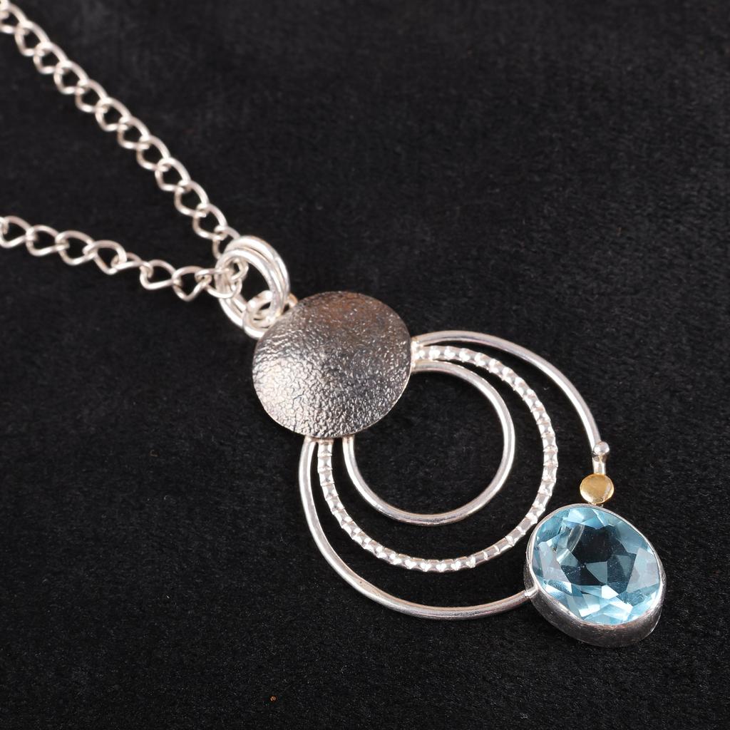 Sky Blue Topaz Gemstone Pendant, Handmade Gorgeous Jewelry, 925 Sterling Silver Jewelry, Bohemian Pendant For Wedding Gift