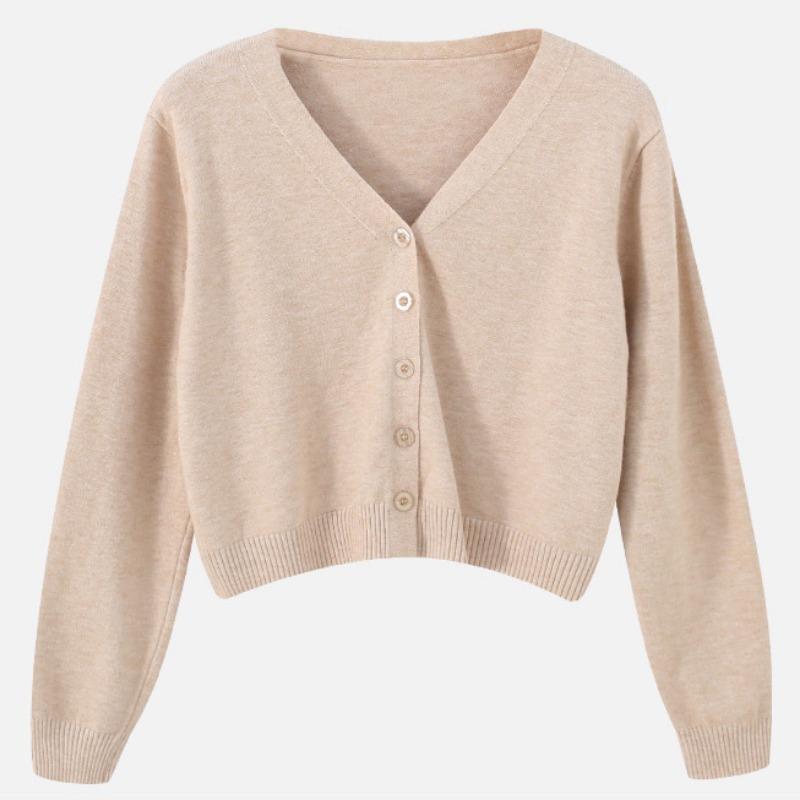 Knitted sweater for women, small man, solid color jacket, short cardigan V-neck inside with long-sleeved sweater, small simple student