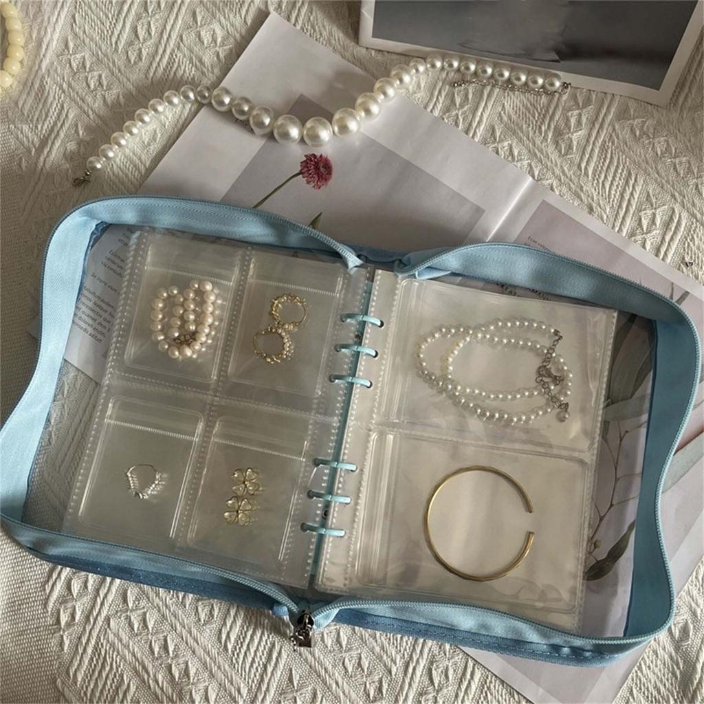 Reise Schmuck Organizer mit PVC-Taschen Transparente Aufbewahrung Buchtaschen für Halsketten Ohrringe Ringe und Armbänder