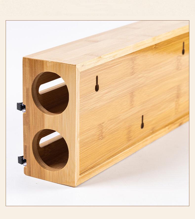 Wall-Mounted Bamboo Foil & Cling Film Cutter with Storage Compartments and Slide Knife