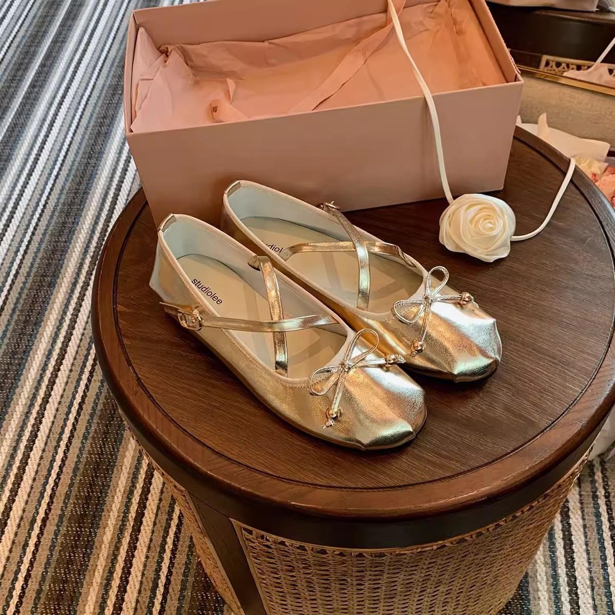 

Sheepskin version~ Grape mother same style girl bow cross strap ballet shoes flat Mary Jane shoes women s single shoes 35