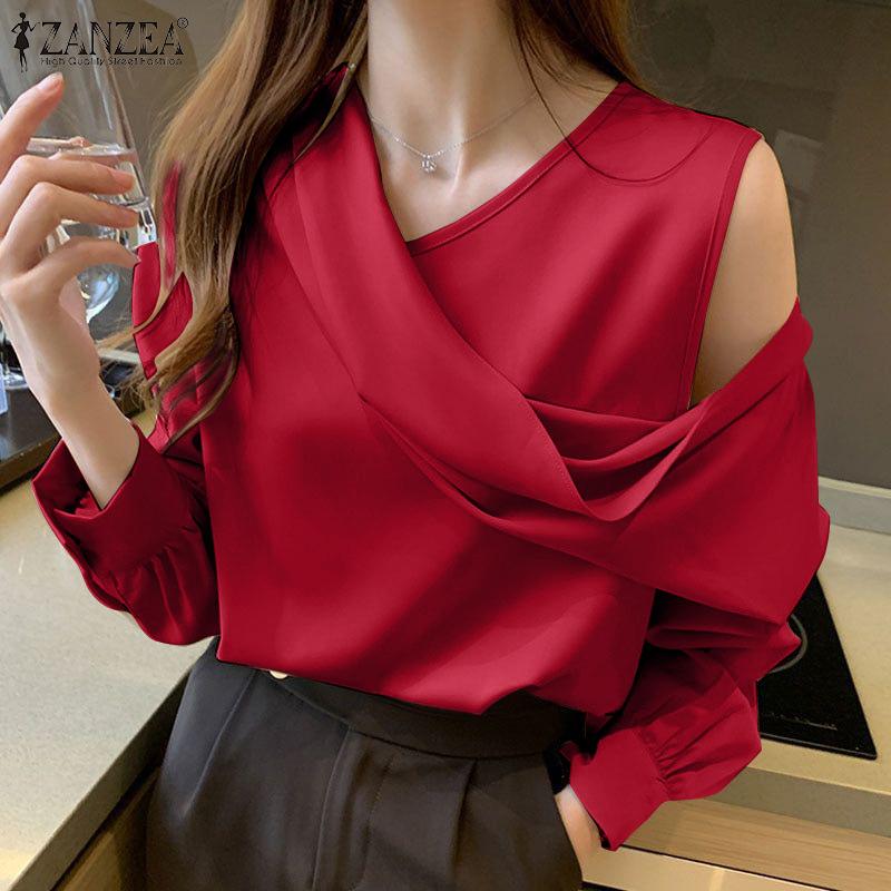 

ZANZEA Женский летний свободный топ без бретелек с круглым вырезом и длинными рукавами