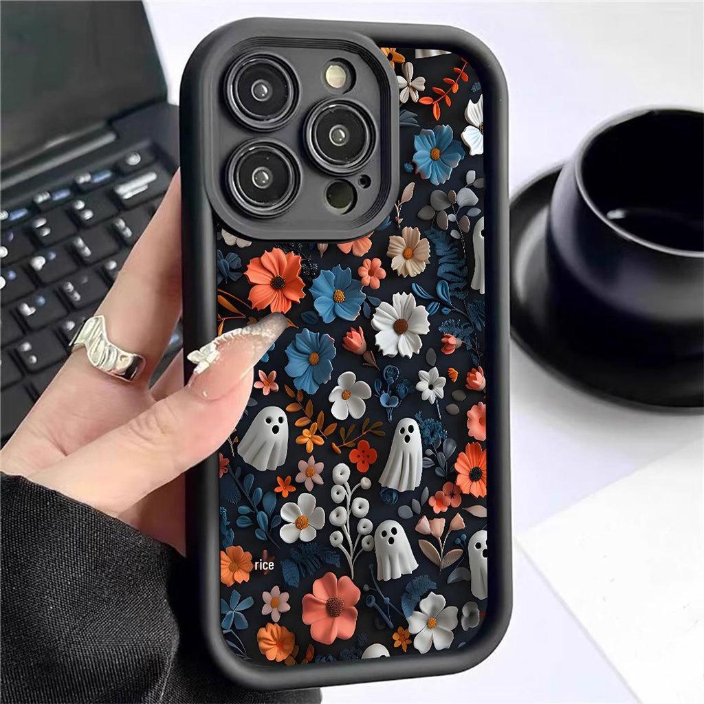Floral Skull Groove Phone Case for iPhone 15/16/17 Pro Max