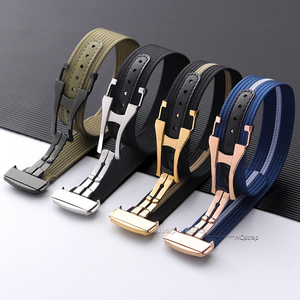 Ribbed Nylon Strap for Omega for Swatch for Moonswatch Stainless Steel Folding Buckle Men Women Sport Replace Watch Band 20mm