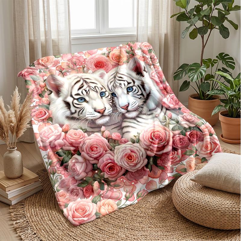 White Tiger Fantasy 3 Theme blanket Lightweight Warm Flannel Blanket Decorative Throw Blanket for Home Decoration