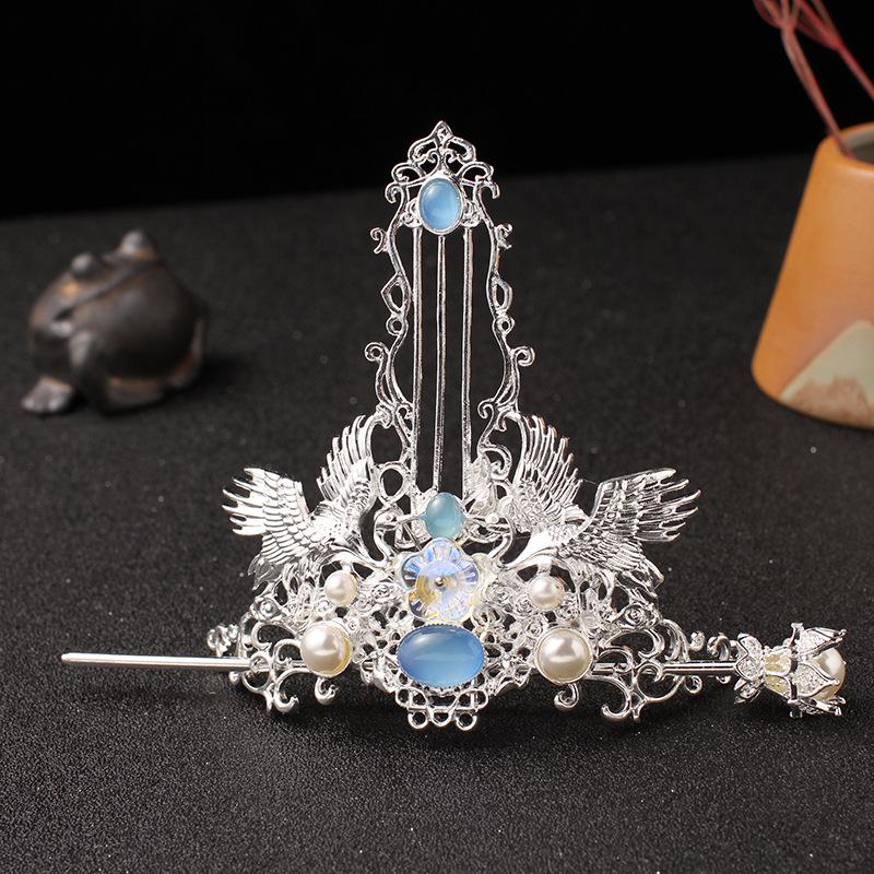Traditional Crane Hair Crown and Hairpin Set – Hanfu Style Accessory