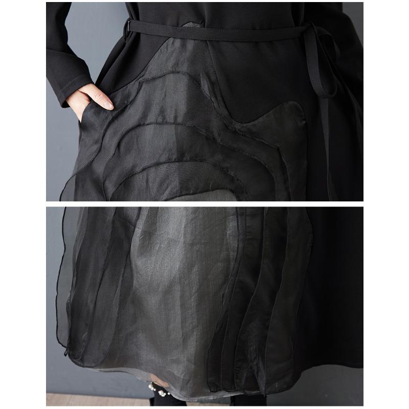 DIMANAF Übergröße Damen Locker Langarm Kleid Neu Winter Herbst Elegant Dame Maxi Kleid Schwarz 2026