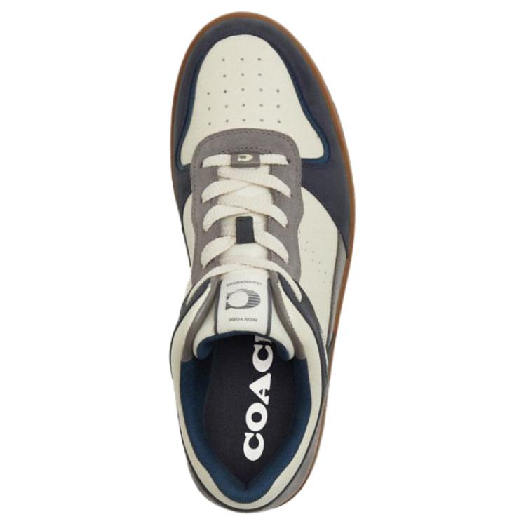 Coach C201 Synthetic Leather Cowhide Round Toe Lace-Up Low-Top Sneakers Men Sneakers Blue Gray CZ315-P2V