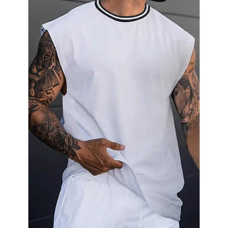 New Thread Vest Sports Sleeveless Round Neck Shirt Quick Drying Fitness Vest Mesh Men'S Trendy T-Shirt