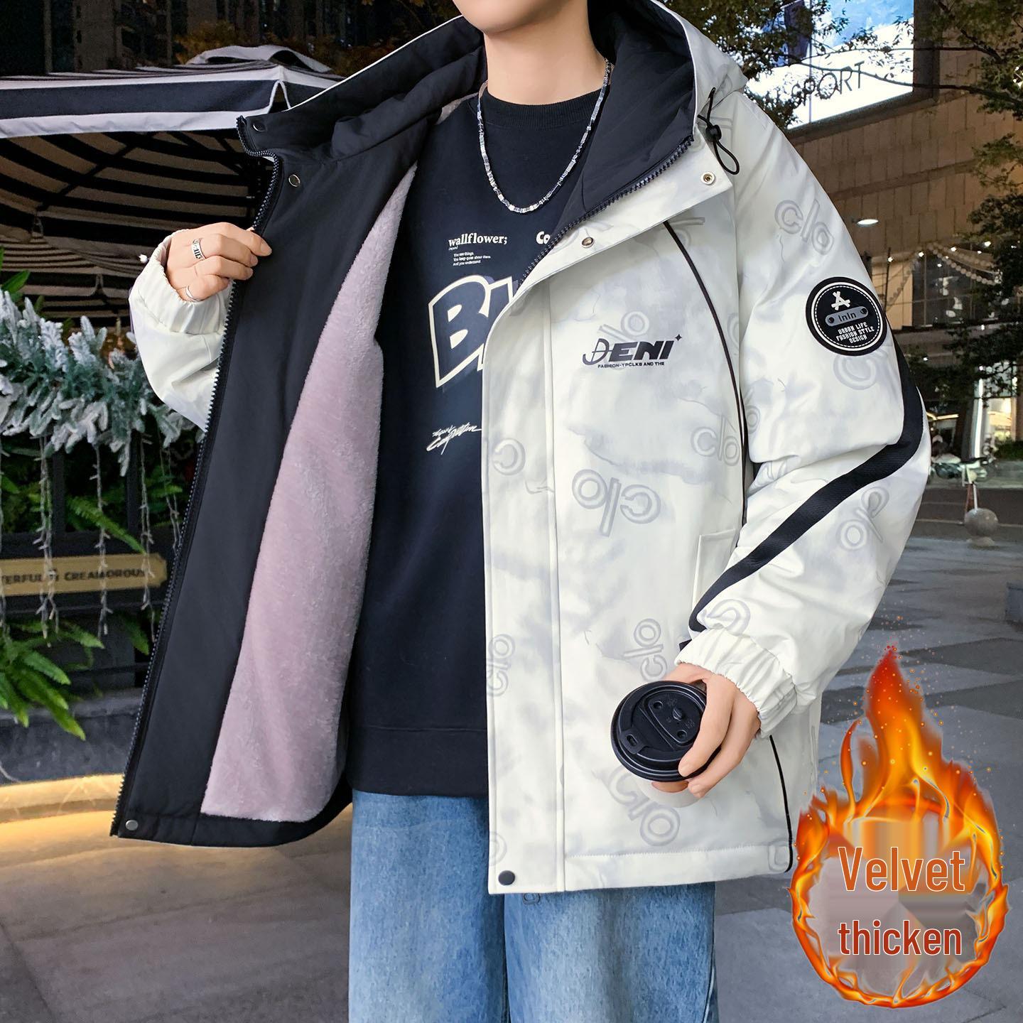 Men s Workwear Style Hooded Parka: Thick Velvet, Warm Cotton for Autumn/Winter 5XL for 98-105 kg