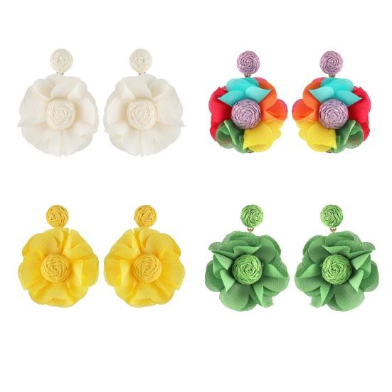 Boho Blume Hängeohrringe Damen Stoffblume Hängeohrringe Handgefertigt Leichte Florale Hängeohrringe für Urlaub Sommer Strand