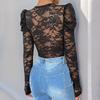 Solid Color Jumpsuit Long Sleeve Sexy Lace Patchwork Women's Bodysuit
