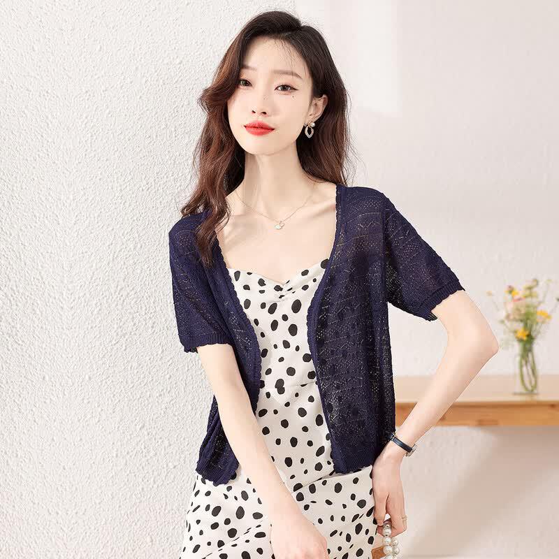 Sanpowa Women s Ice Silk Knit Cardigan M