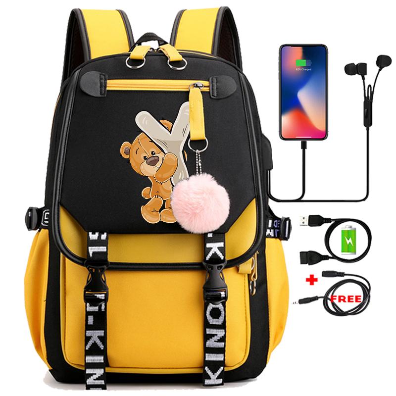 Leinwand Druck 26 Englisch Buchstaben Student Schule Tasche Rucksack Outdoor Teenager Mädchen Büchertasche Laptop Reise Rucksack