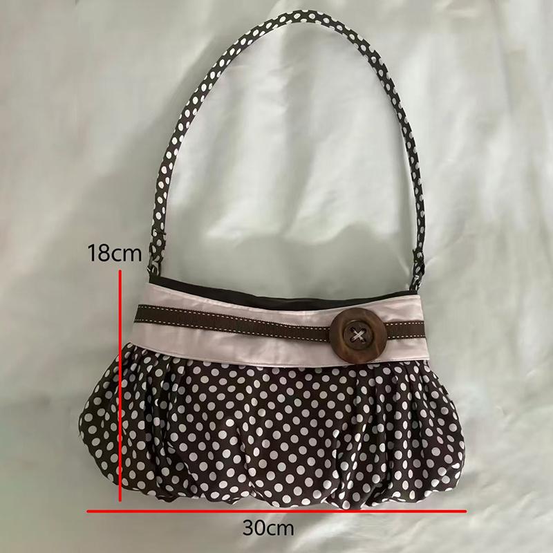 

Retro Polka Dot Underarm Bag Cute Pleated Cloud Bag Wooden Button-Decor Handbag Casual And Versatile Commuter Shoulder Bag OneSize