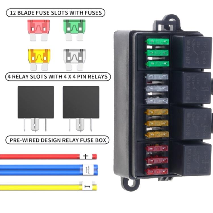 High Load Capacity Weatherproof 12 Way Relays Fuses Box with Pre Installed Wiring for Marine Efficient Power Management