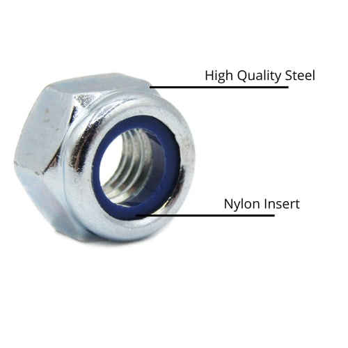 TAORAYO 50-Piece Hex Lock Nut, Nylon Lock Nut, 304 Stainless Steel, Hex Head Nut with Nylon Insert, Self-Locking, Replacement Part for Cars, Bicycles,