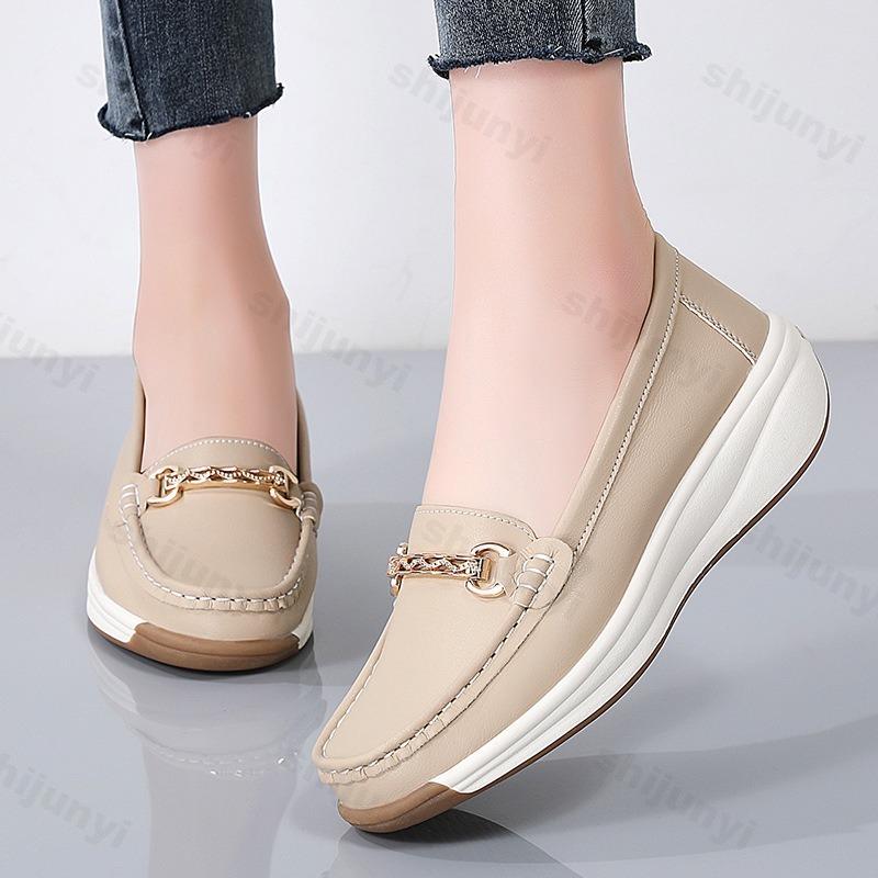 Fashion Women Casual Shoes Women Wedge Sneaker Designer Flat Platform PU Leather Loafers Slip on Non-slip Ladies Moccasins Zapatos Mujer