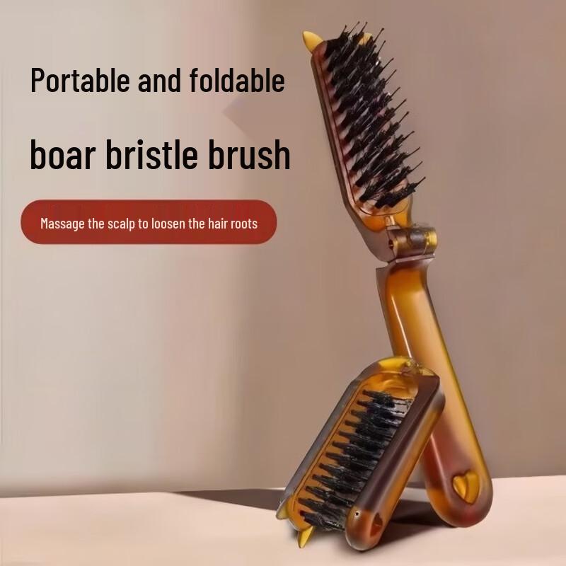 Tingle Portable Boar Bristle Folding Comb