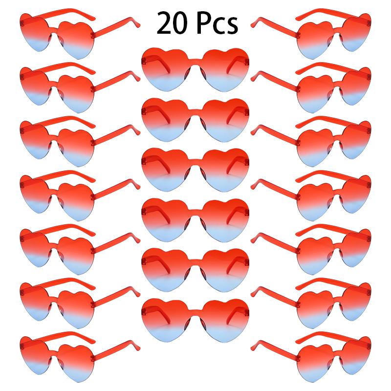 

20 Pcs Heart Shape Sunglasses Women Fashion Rimless Gradient Multicolor Rave Sun Glasses Trendy Cute Beach Vacation Decor Shades