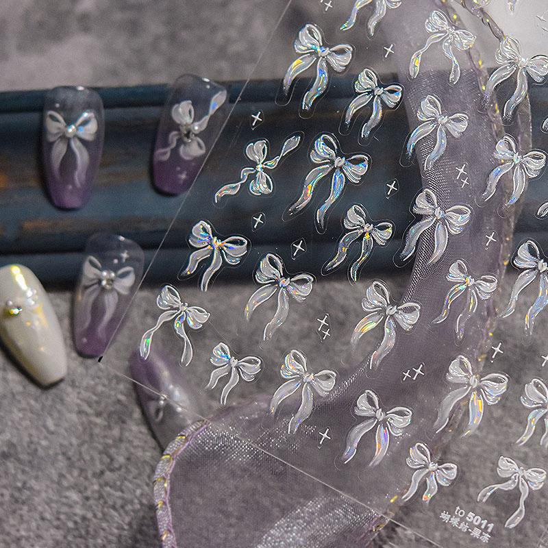 Nail Art Sticker Jelly Chic Bowknot Silk Ribbon nail Stickers Self-adhesive Nail Ribbon Sticker Dressy Manicure Decals ZJT23