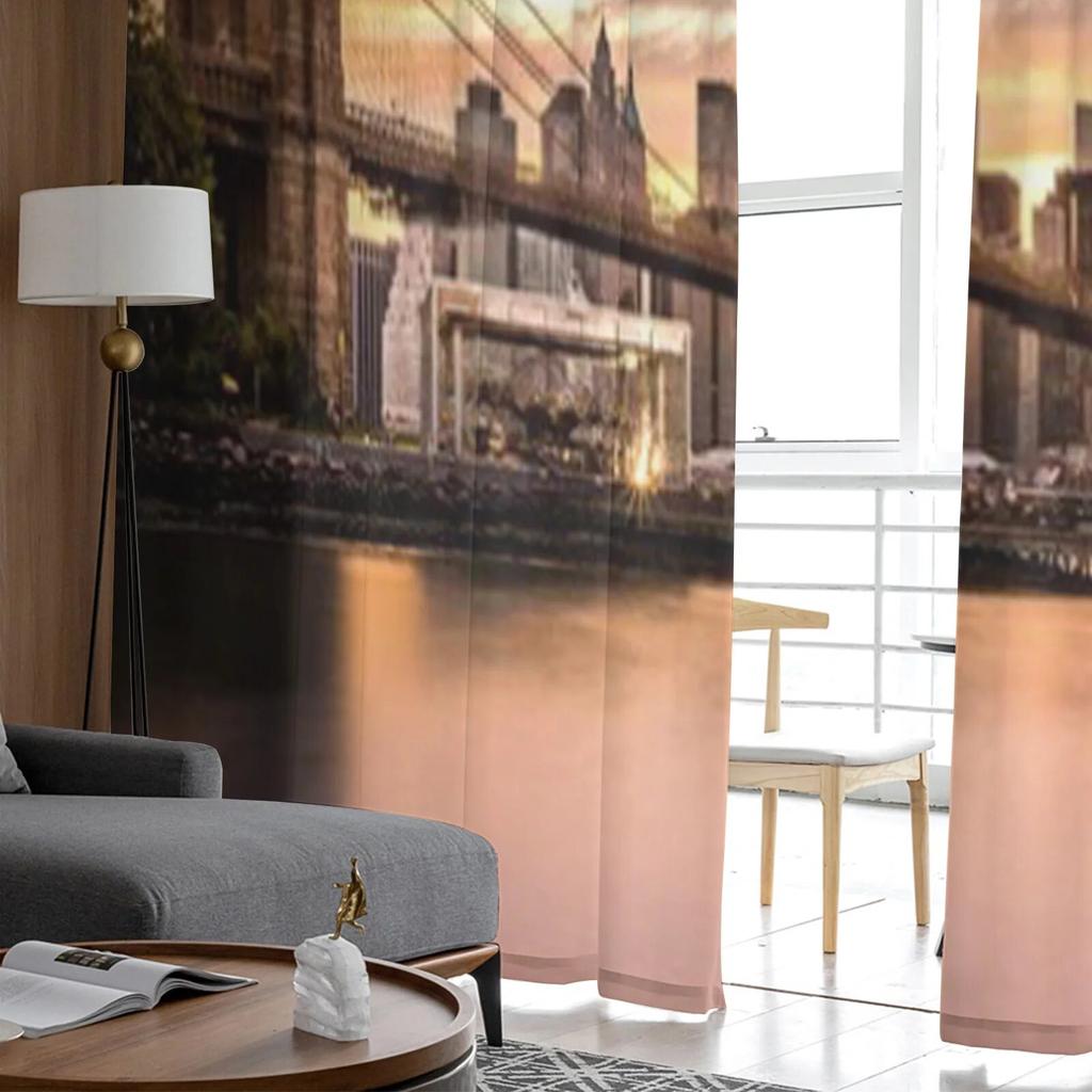 Brooklyn Bridge At Sunset Viewed From Brooklyn Bridge Park Tulle Sheer Curtains for Living Room Home Decor Voile Organza Curtain