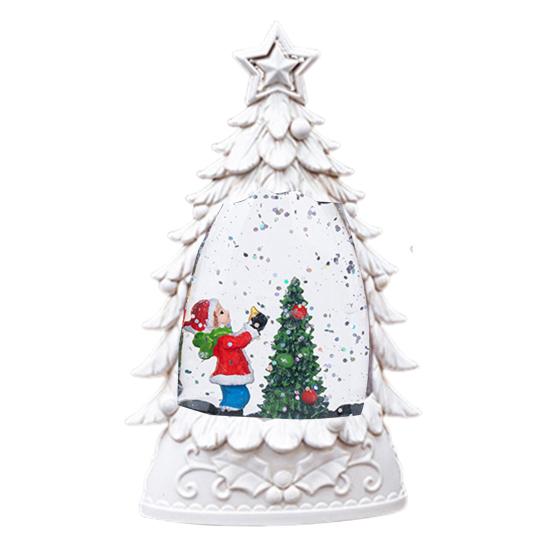 Christmas Snow Ball Lantern Lighted Santa And Christmas Tree Scene Glittering Water Snow Ball Decoration for Home Desktop Decor