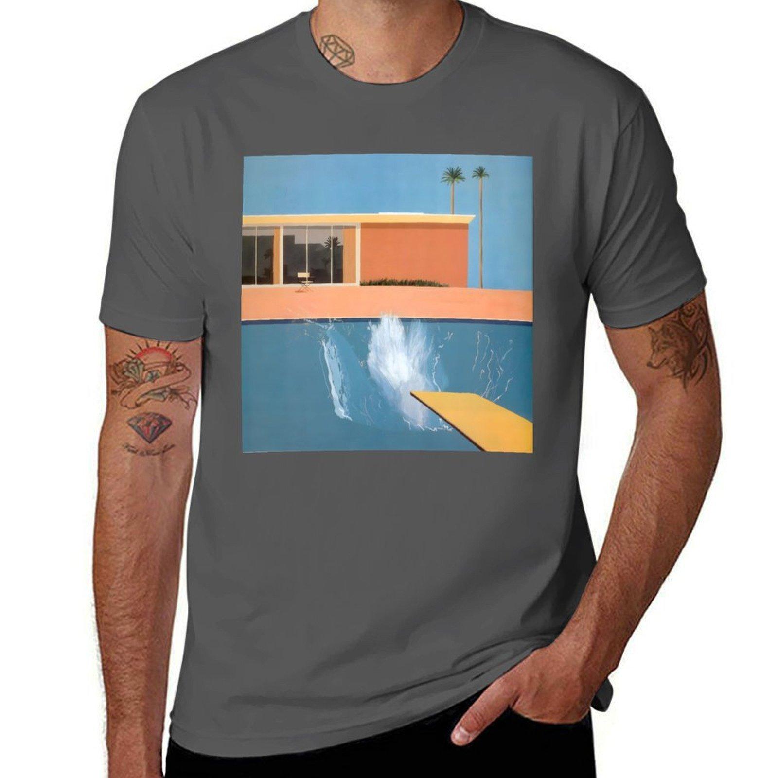 GUOYAN TOP David Hockney A Bigger Splash T-shirt heren t-shirt katoen hoge kwaliteit grappige t-shirts zwarte humor heren t-shirt katoen 100% T-shirt L