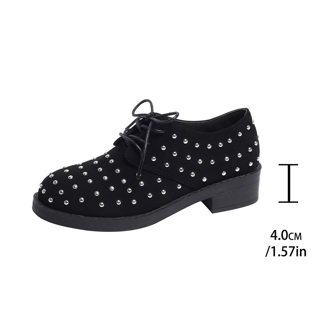 2025 spring and autumn new lace-up low-top large-size solid color light-mouth rivets women's fashion casual shoes