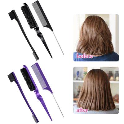 3Pcs New for Edge Back Brushing Combing Bristle Hair Brush Teasing Brush Slick Brush Set Grooming